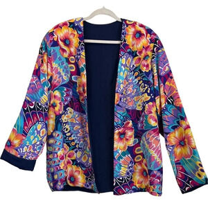 Womens M-10/12 Open Cardigan Colorful Print Work Wear Long Sleeves